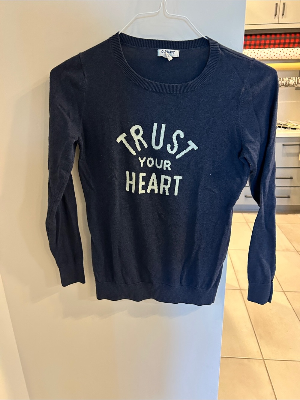 Old Navy Navy Sweater with Mint Lettering